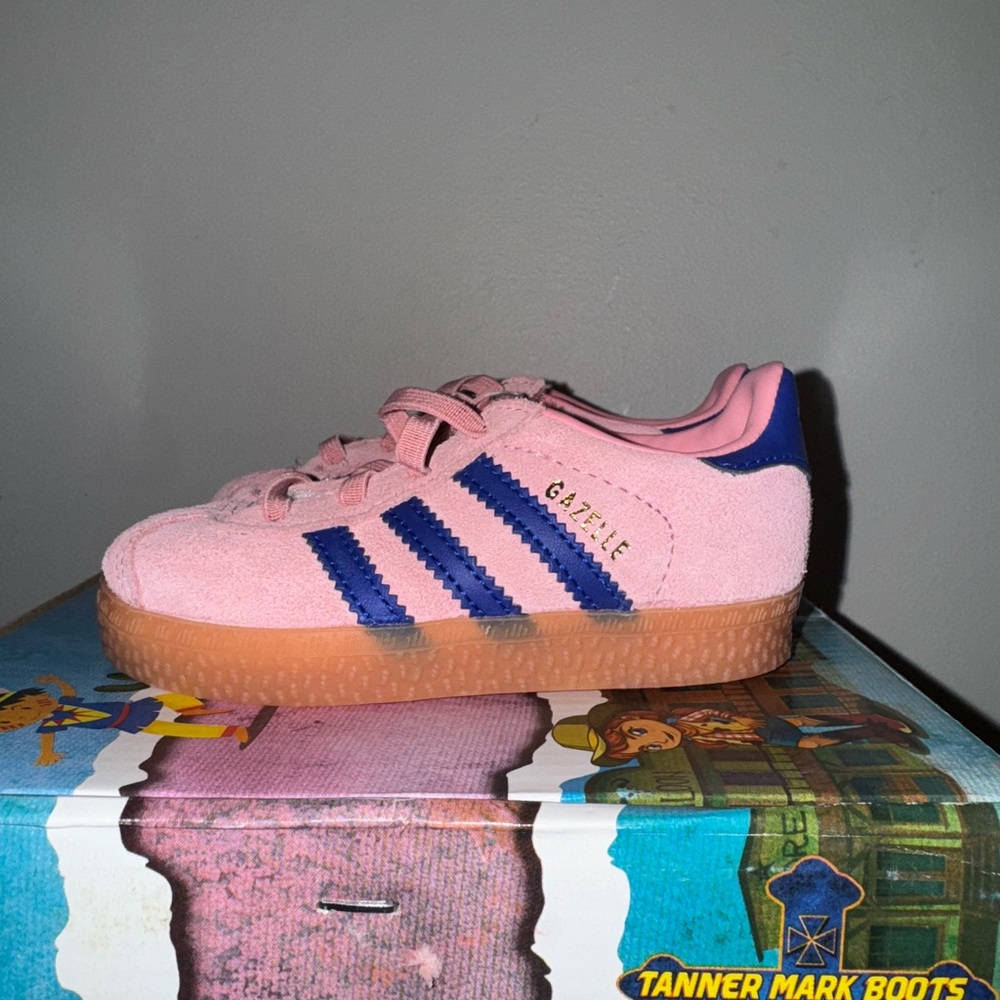 Pink and Blue Adidas Gazelle Sneakers